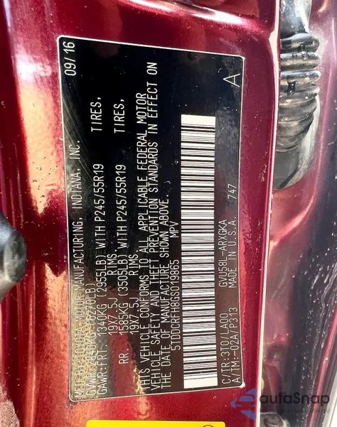 2016 Toyota Highlander Hybrid Limited Platinum z USA, uszkodzony, nr VIN 5TDDCRFH8GS019865